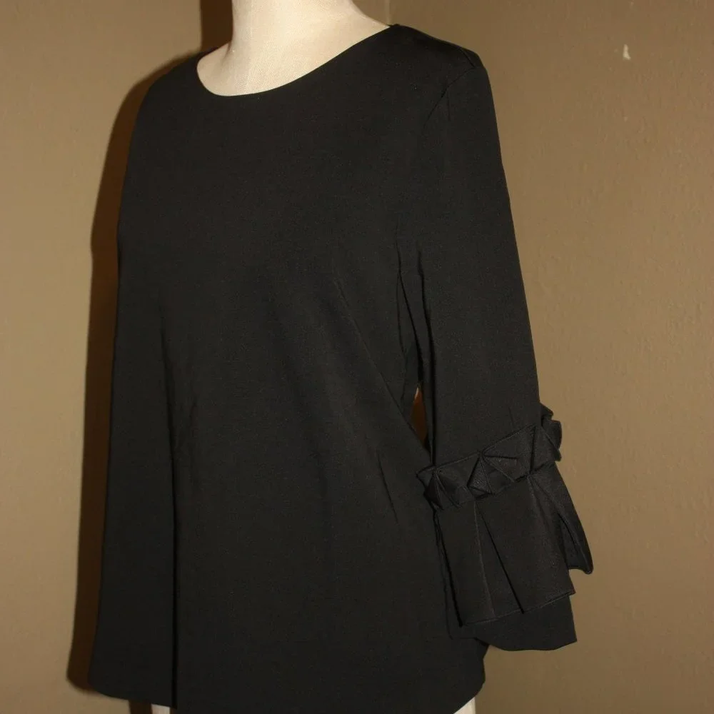 COS BLACK SHIRT TOP WITH BEAUTIFUL DETAIL ON THE SLEEVES - MEDIUM 4 6 - Picture 3 of 5